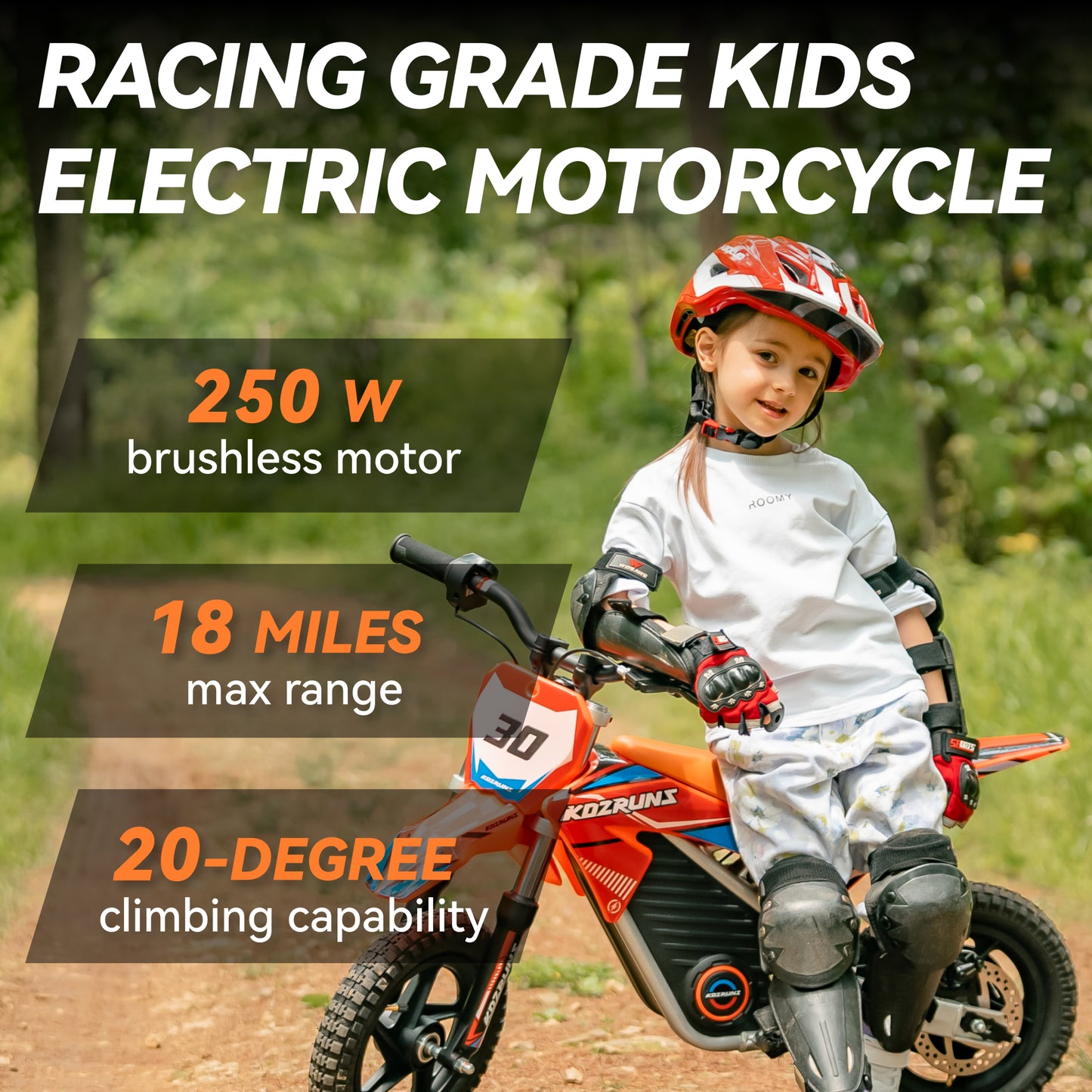 ORANGE - Electric Dirt Bike for Kids, 36V 250W 12" Wheel Electric Balance Bike for Ages 3 -8