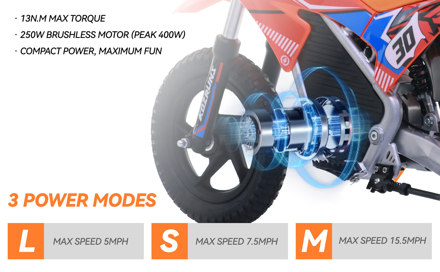 ORANGE - Electric Dirt Bike for Kids, 36V 250W 12" Wheel Electric Balance Bike for Ages 3 -8