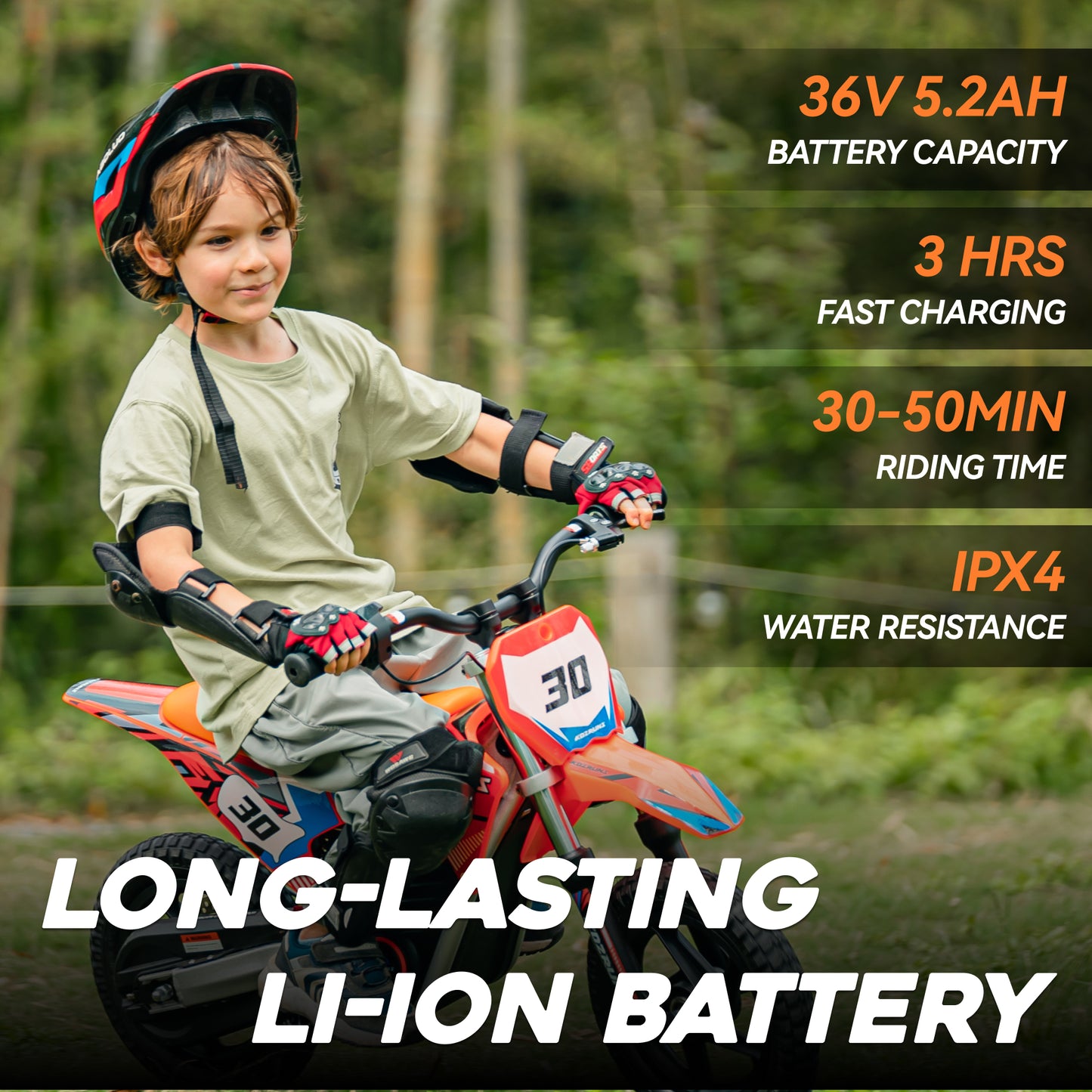 ORANGE - Electric Dirt Bike for Kids, 36V 250W 12" Wheel Electric Balance Bike for Ages 3 -8