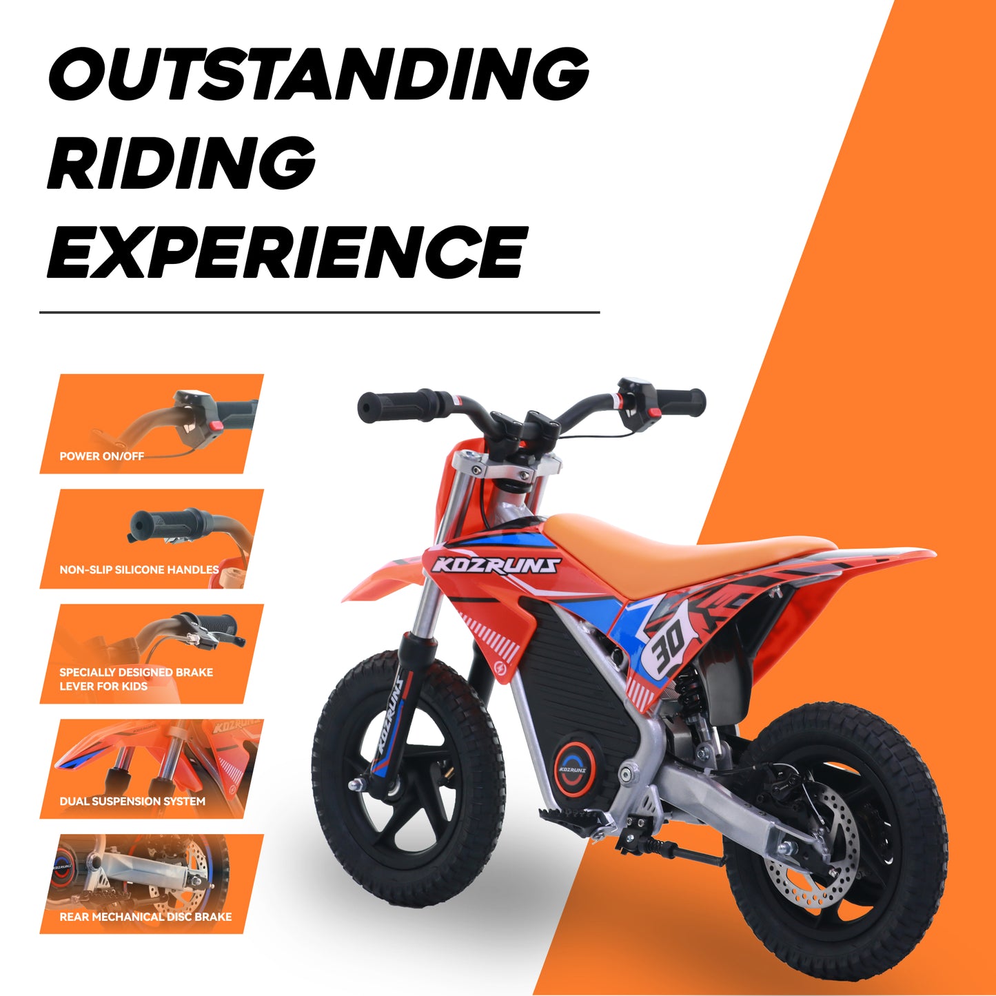 ORANGE - Electric Dirt Bike for Kids, 36V 250W 12" Wheel Electric Balance Bike for Ages 3 -8