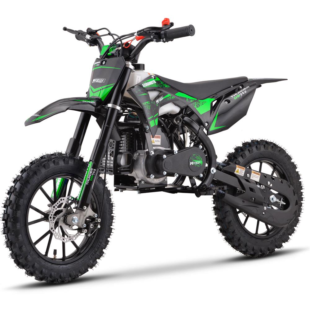 GREEN - MotoTec Thunder 50cc 2-Stroke Kids Gas Dirt Bike Blue, Pull Start, High Quality Suspension, High-Grade Easy Start Engine Pull Cord, Aluminum Wheels