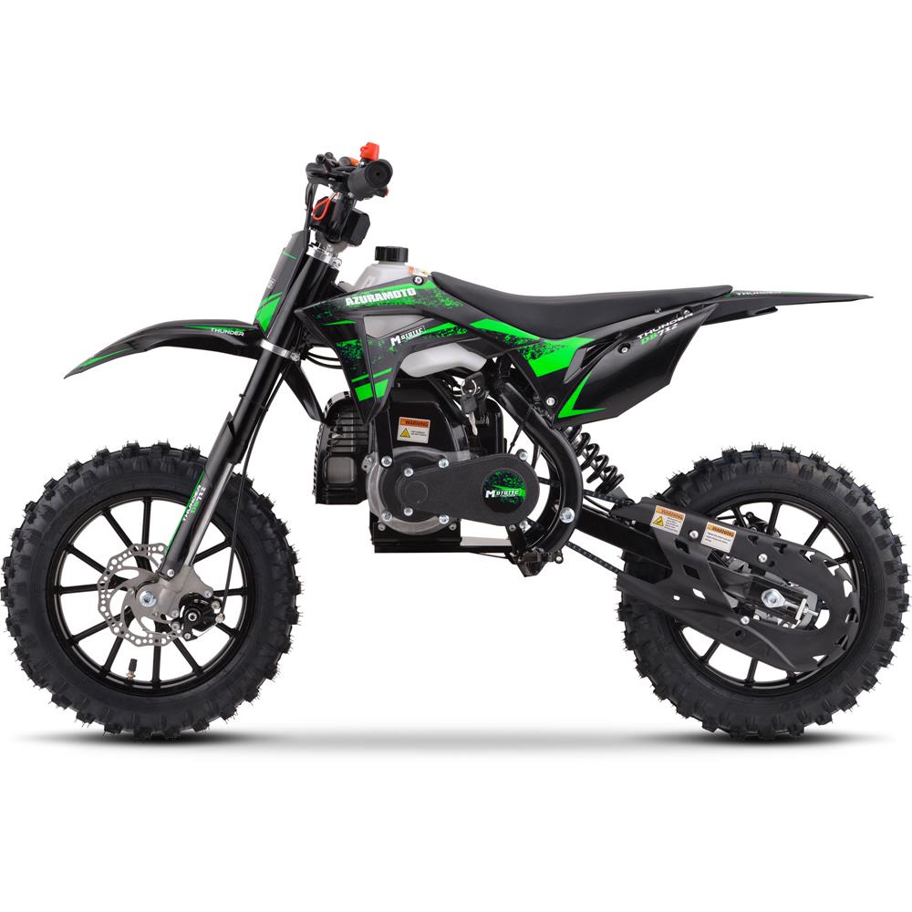 GREEN - MotoTec Thunder 50cc 2-Stroke Kids Gas Dirt Bike Blue, Pull Start, High Quality Suspension, High-Grade Easy Start Engine Pull Cord, Aluminum Wheels