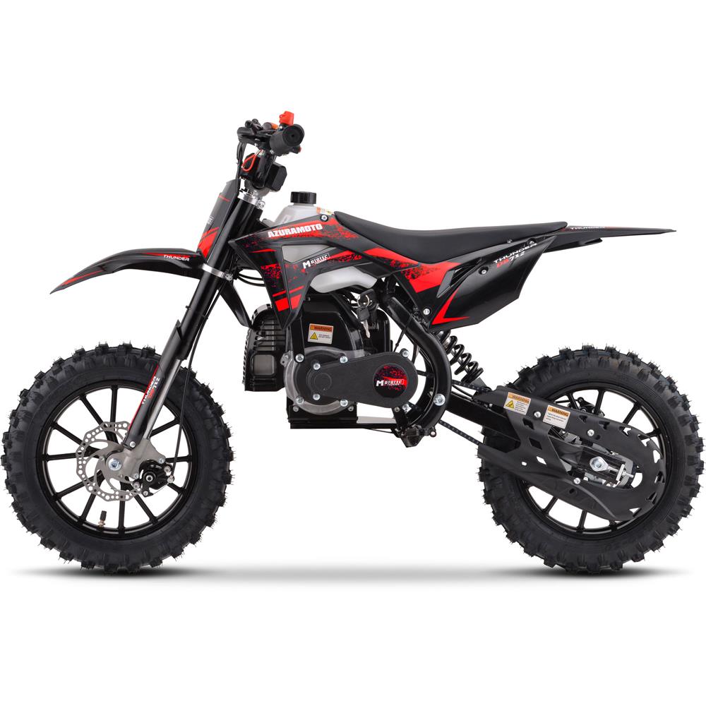 RED - MotoTec Thunder 50cc 2-Stroke Kids Gas Dirt Bike Blue, Pull Start, High Quality Suspension, High-Grade Easy Start Engine Pull Cord, Aluminum Wheels