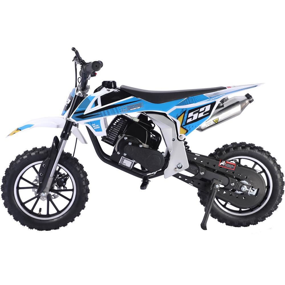 BLUE MotoTec Warrior 52cc 2-Stroke Kids Gas Dirt Bike Fully Automatic, 95% Assembled