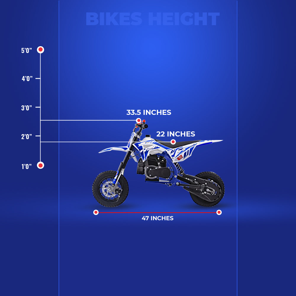 BLUE MotoTec Villain 52cc 2-Stroke Kids Gas Dirt Bike, Fully Automatic, 95% Assembled