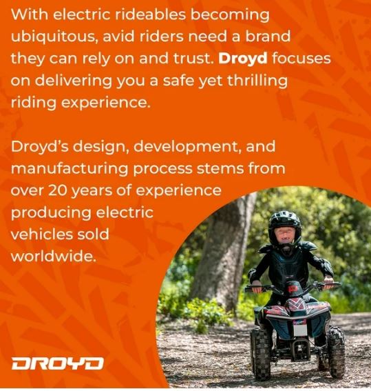 BLUE - Droyd Fury 500W Electric 4 Wheeler Quad Bike Kids Mini ATV with Throttle-Controlled Accelerator, 36V Lithium-Ion Battery