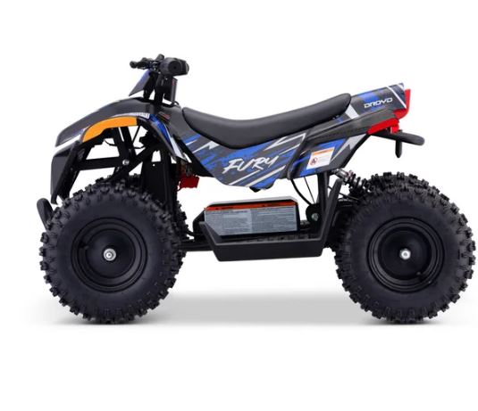 BLUE - Droyd Fury 500W Electric 4 Wheeler Quad Bike Kids Mini ATV with Throttle-Controlled Accelerator, 36V Lithium-Ion Battery