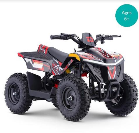 RED - Droyd Fury 500W Electric 4 Wheeler Quad Bike Kids Mini ATV with Throttle-Controlled Accelerator, 36V Lithium-Ion Battery