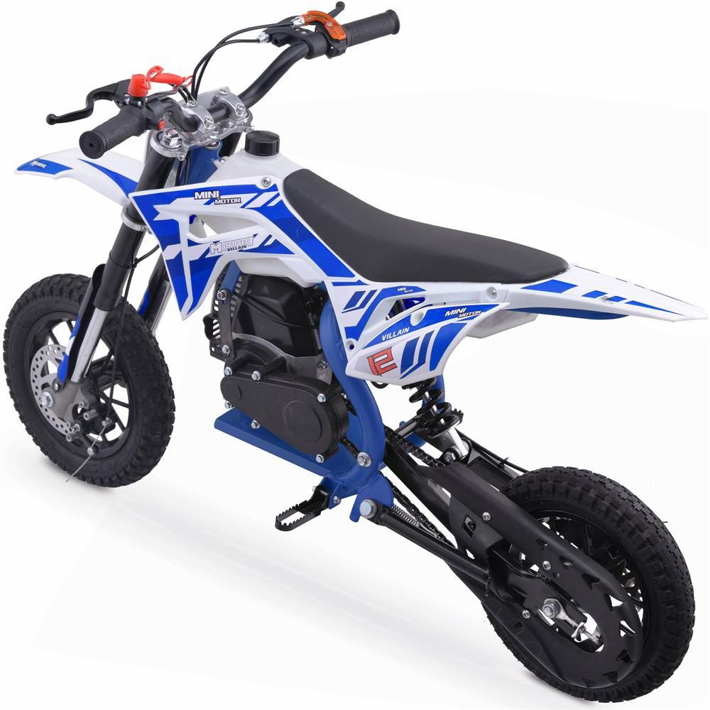 BLUE MotoTec Villain 52cc 2-Stroke Kids Gas Dirt Bike, Fully Automatic, 95% Assembled