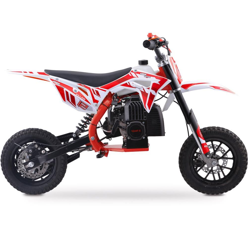 RED MotoTec Villain 52cc 2-Stroke Kids Gas Dirt Bike, Fully Automatic, 95% Assembled